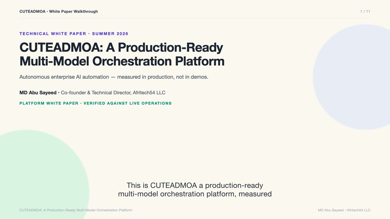 Title card of the CUTEADMOA white paper walkthrough video